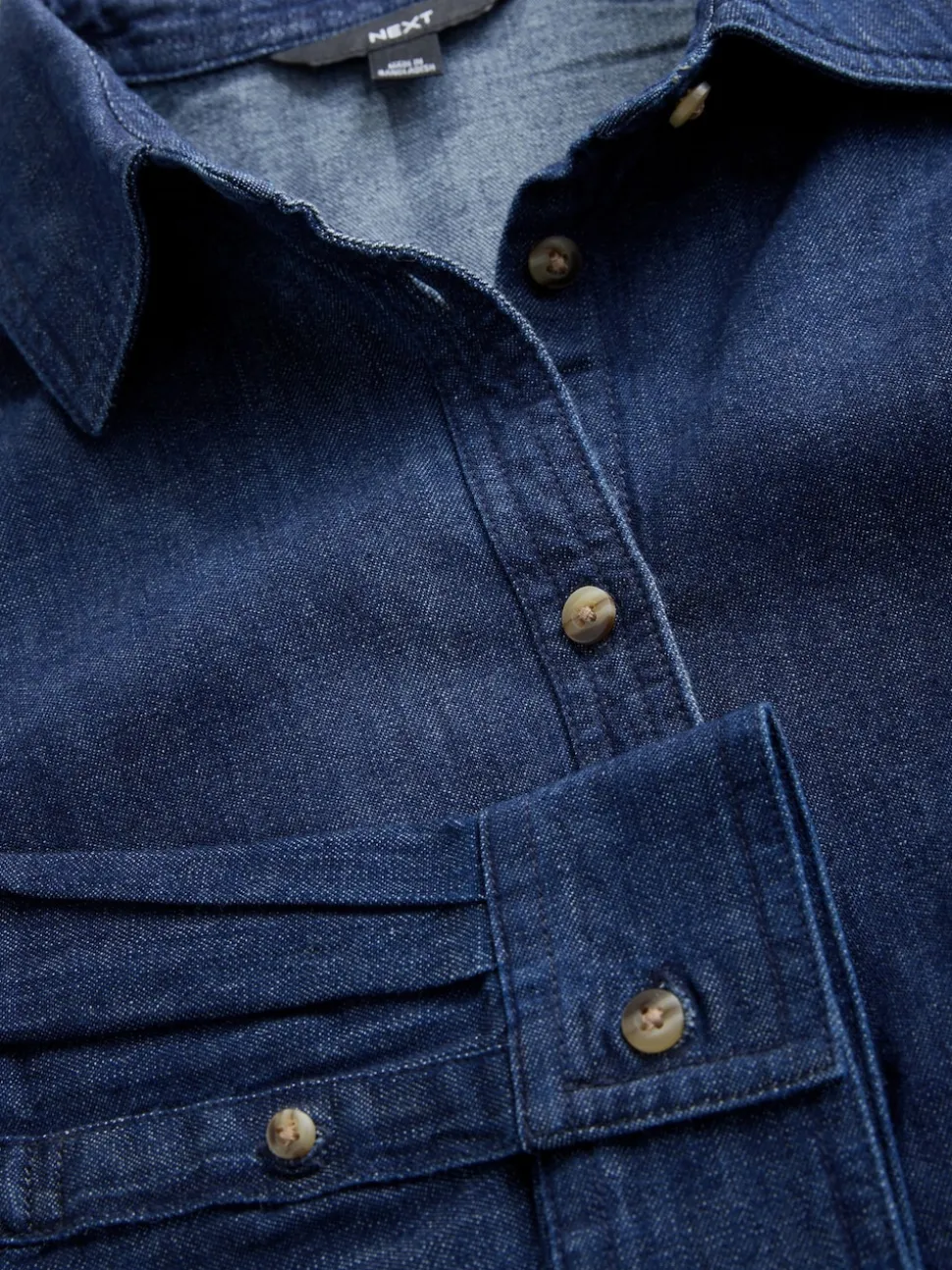 Blauw met wassing - Cinch Waist Fitted Long Sleeve Denim Shirt