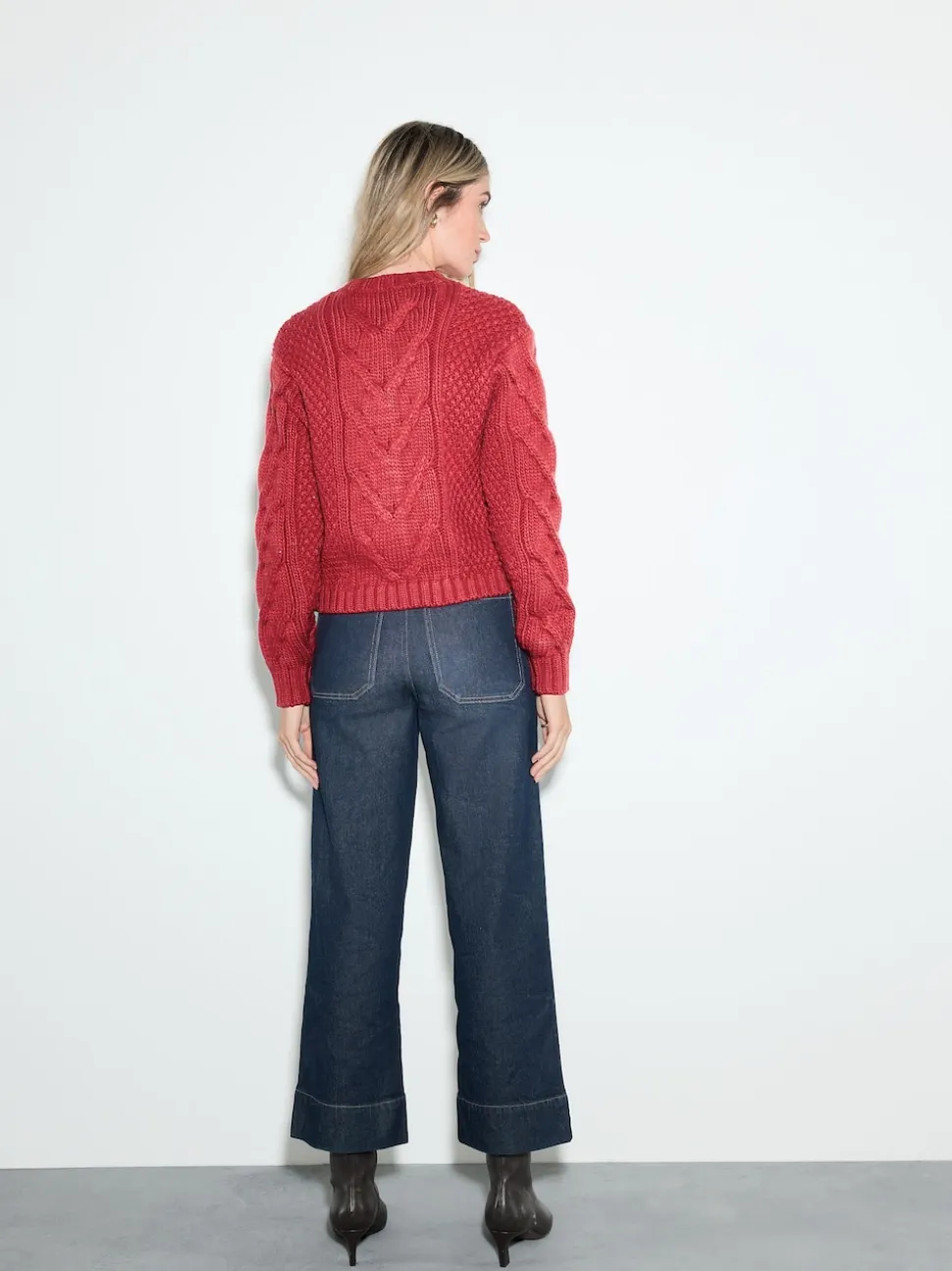 Blauw met wassing - Cropped jeans met opgestikte zakken