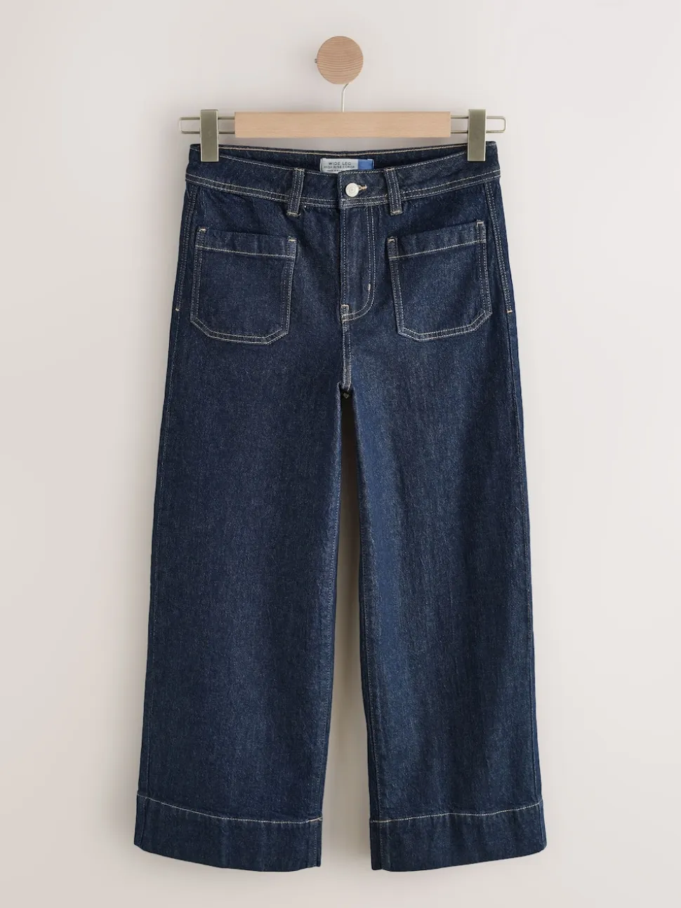 Blauw met wassing - Cropped jeans met opgestikte zakken