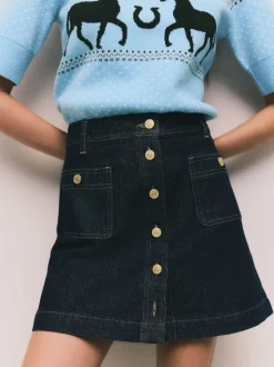 Blauw met wassing - Denim Patch Pocket Mini Skirt