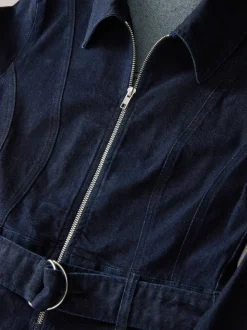 Blauw met wassing - Denim Belted Wide Leg Jumpsuit