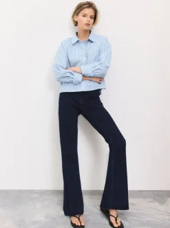 Blauw met wassing - Denim jersey legging met uitlopende pijpen