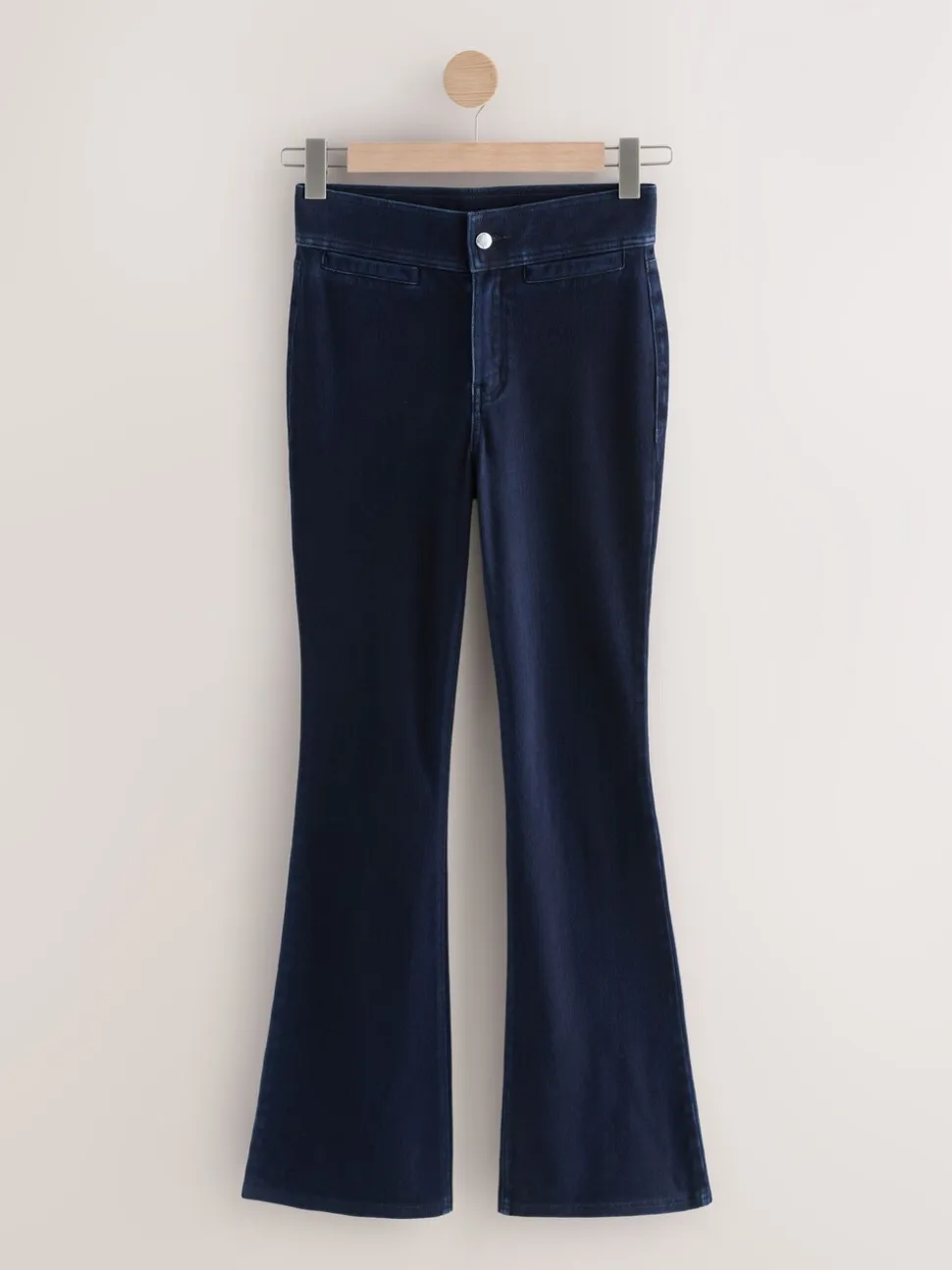 Blauw met wassing - Denim jersey legging met uitlopende pijpen