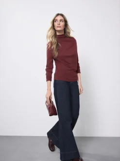 Blauw met wassing - High Rise stretchy Jeans met wijde pijpen