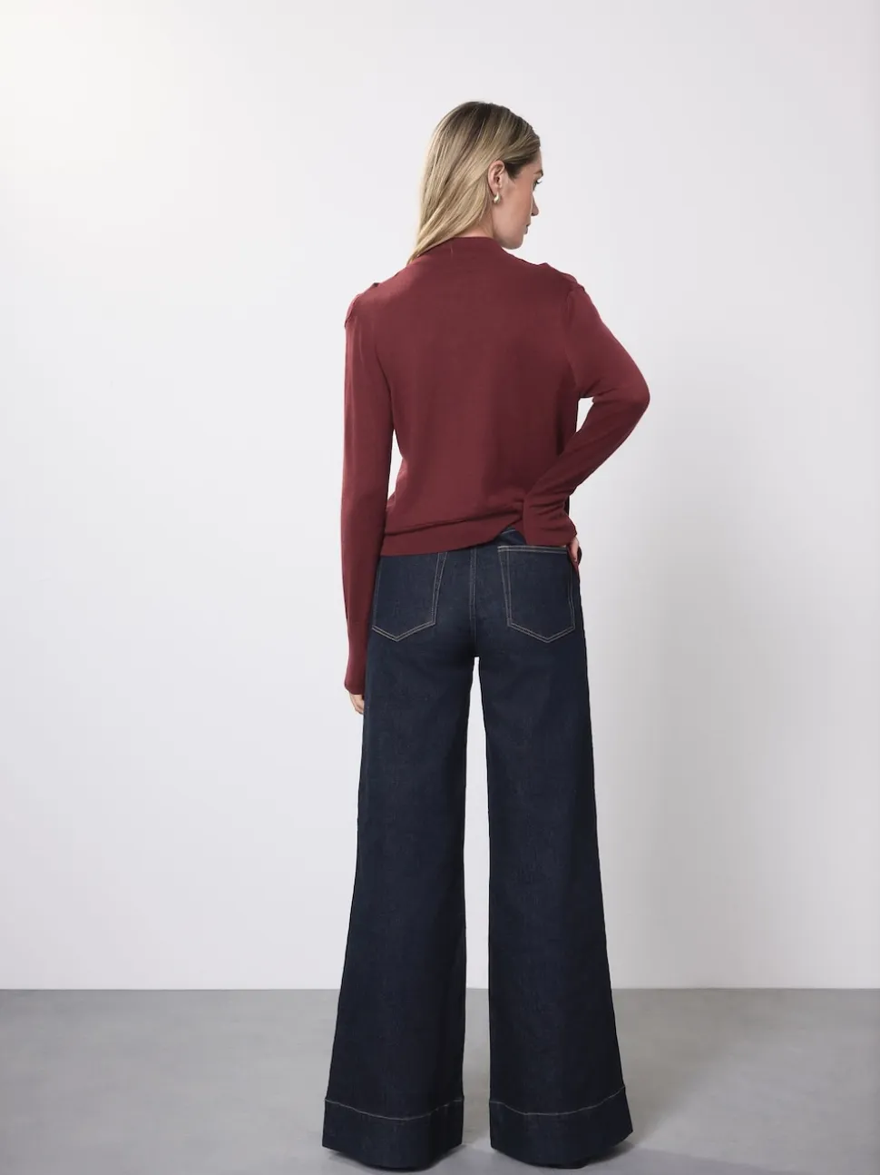 Blauw met wassing - High Rise stretchy Jeans met wijde pijpen