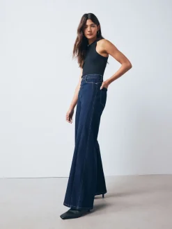 Blauw met wassing - High Rise FlexiFit Stretch Pull On Wide Leg Jeans