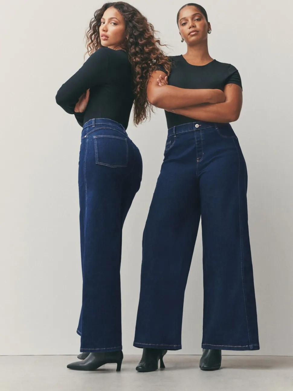 Blauw met wassing - High Rise FlexiFit Stretch Pull On Wide Leg Jeans