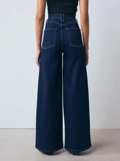 Blauw met wassing - High Rise FlexiFit Stretch Pull On Wide Leg Jeans