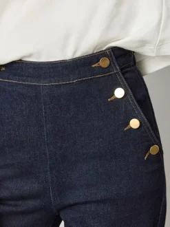 Blauw met wassing - Jeans met wijde pijpen en gouden knopen aan de voorkant