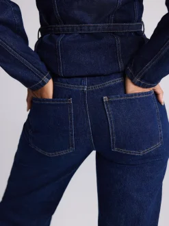 Blauw met wassing - Jeans met ruime rechte pijpen
