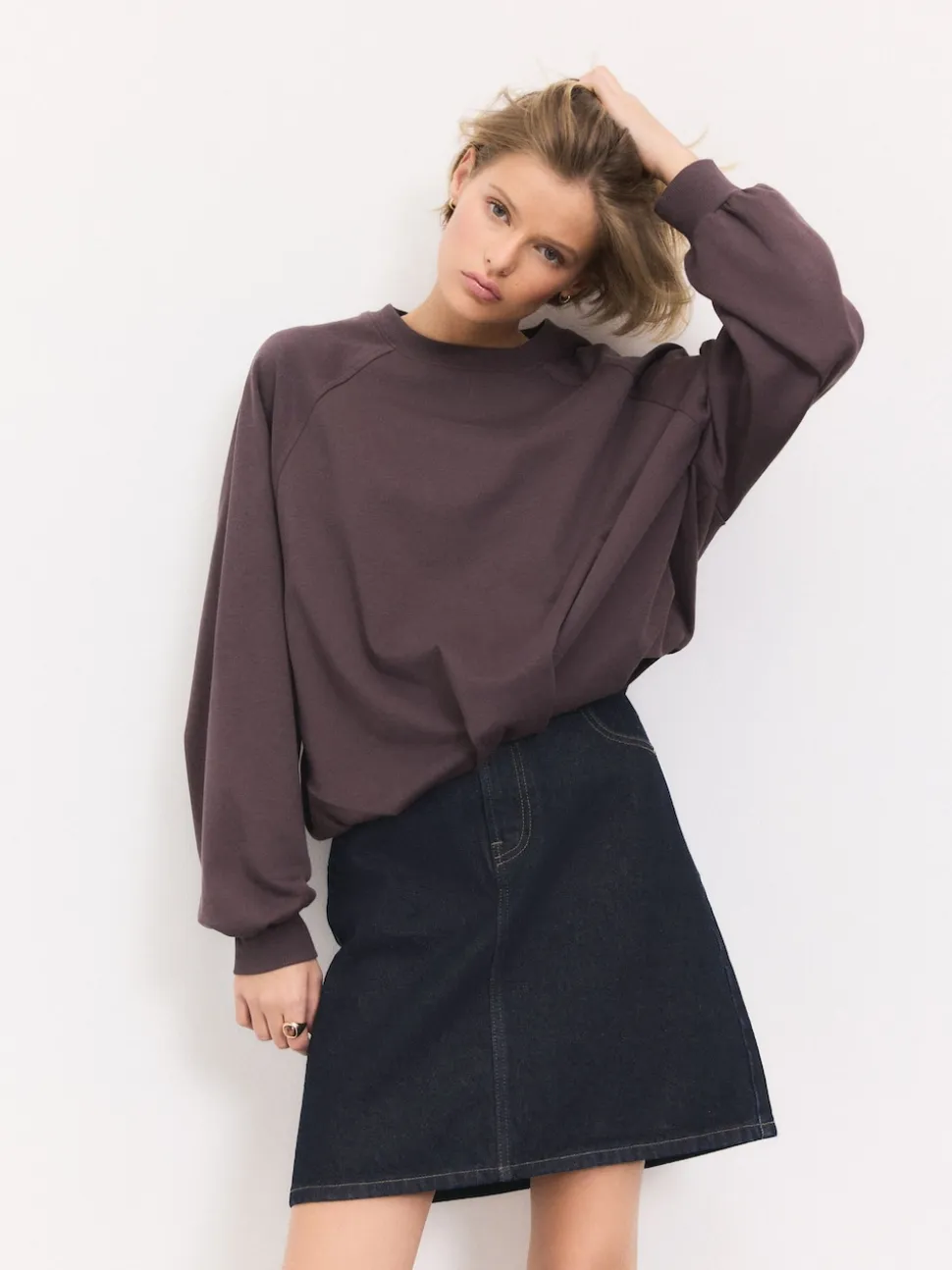 Blauw met wassing - Knee Length Denim Skirt