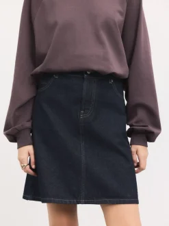 Blauw met wassing - Knee Length Denim Skirt