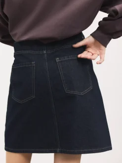 Blauw met wassing - Knee Length Denim Skirt