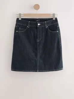 Blauw met wassing - Knee Length Denim Skirt