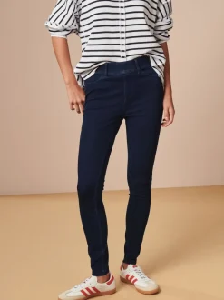 Blauw met wassing - Lange jersey denim leggings