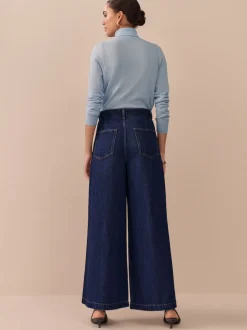 Blauw met wassing - N. Premium Palazzo-jeans met wijde pijpen