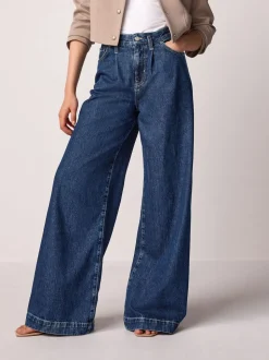Blauw met wassing - Palazzo-jeans met wijde pijpen