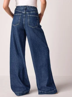 Blauw met wassing - Palazzo-jeans met wijde pijpen