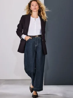 Blauw met wassing - Wide Leg Barrel Denim Jeans