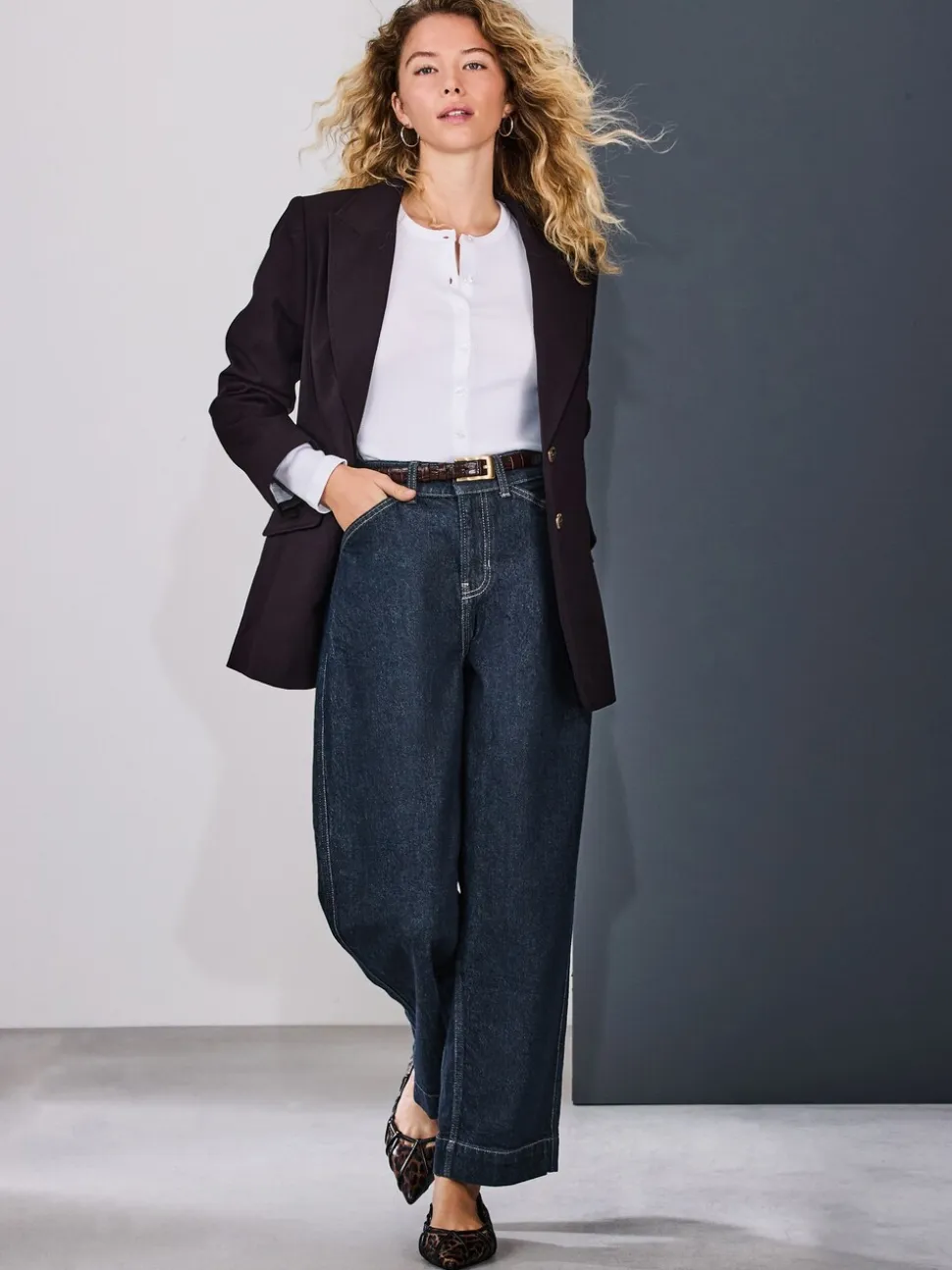 Blauw met wassing - Wide Leg Barrel Denim Jeans