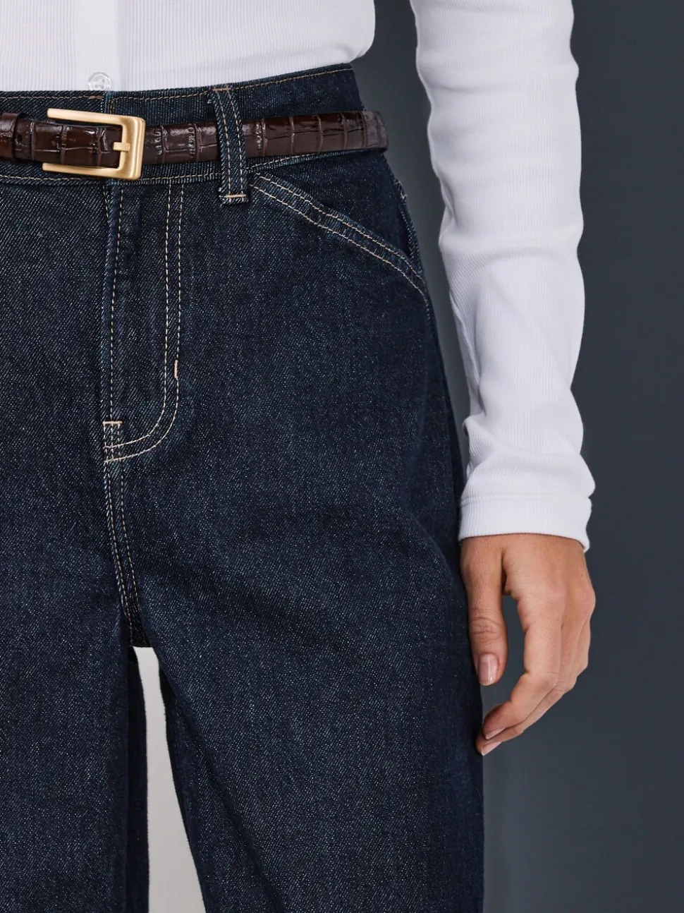 Blauw met wassing - Wide Leg Barrel Denim Jeans