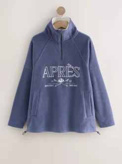 Blauwe Apres - Fleece trui met korte rits