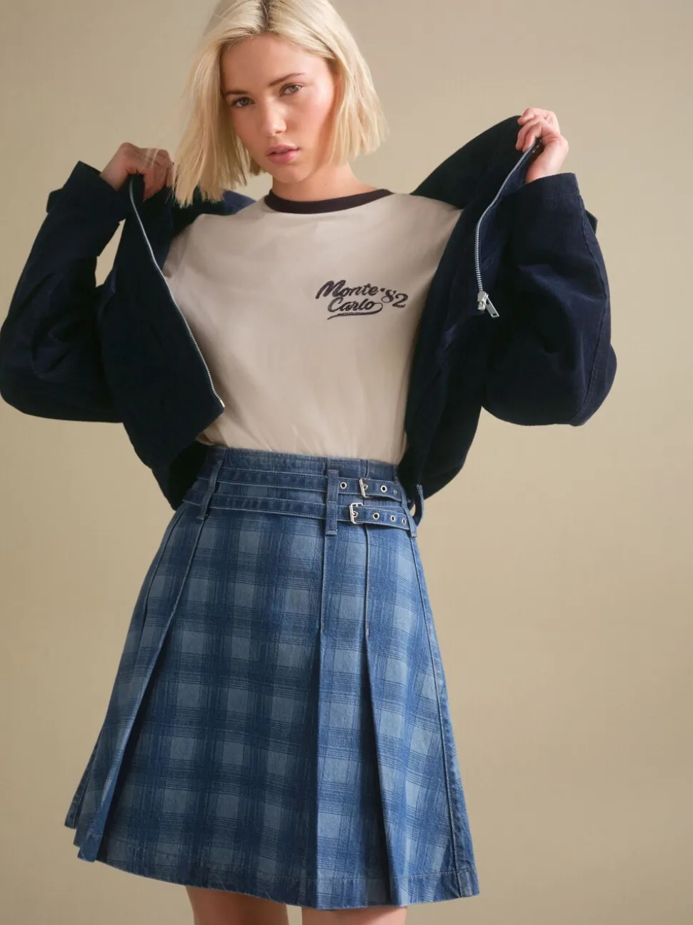 Blauwe denim - Kiltrok met riem