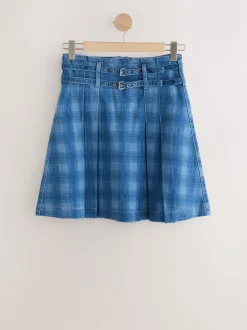 Blauwe denim - Kiltrok met riem