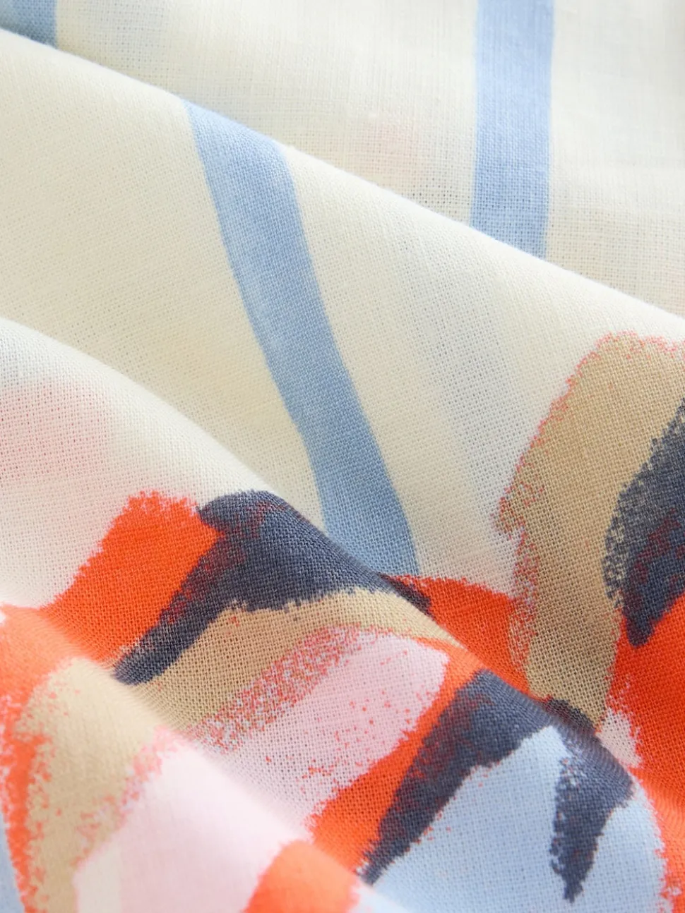 Blauw/ecru - Pull On Wide Leg Trousers With Linen