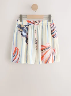 Blauw/ecru - Short met linnen