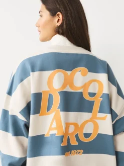 Blauw/ecru - Striped Graphic 'Colarado' City Longsleeve Crewneck Sweatshirt