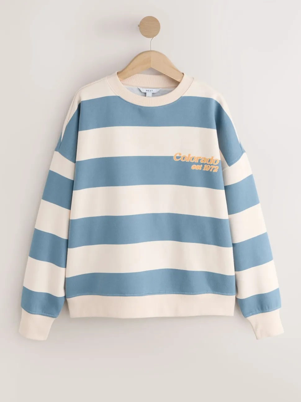 Blauw/ecru - Striped Graphic 'Colarado' City Longsleeve Crewneck Sweatshirt