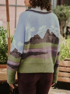Blauw/Groen - Landscape Scene Zip Cardigan