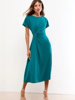 Blauwgroen - Lipsy midi-jurk met knoop aan de zijkant