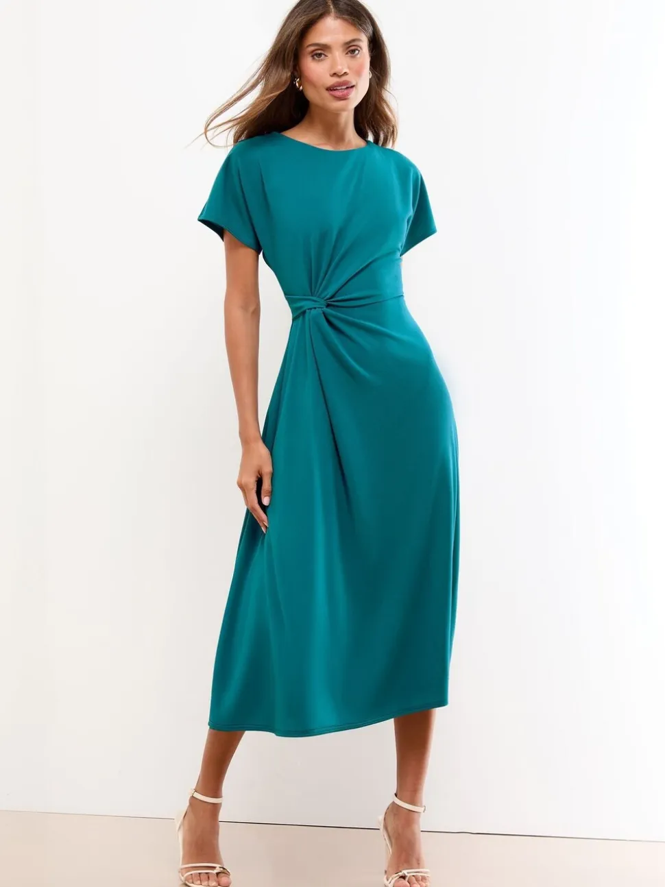 Blauwgroen - Lipsy midi-jurk met knoop aan de zijkant