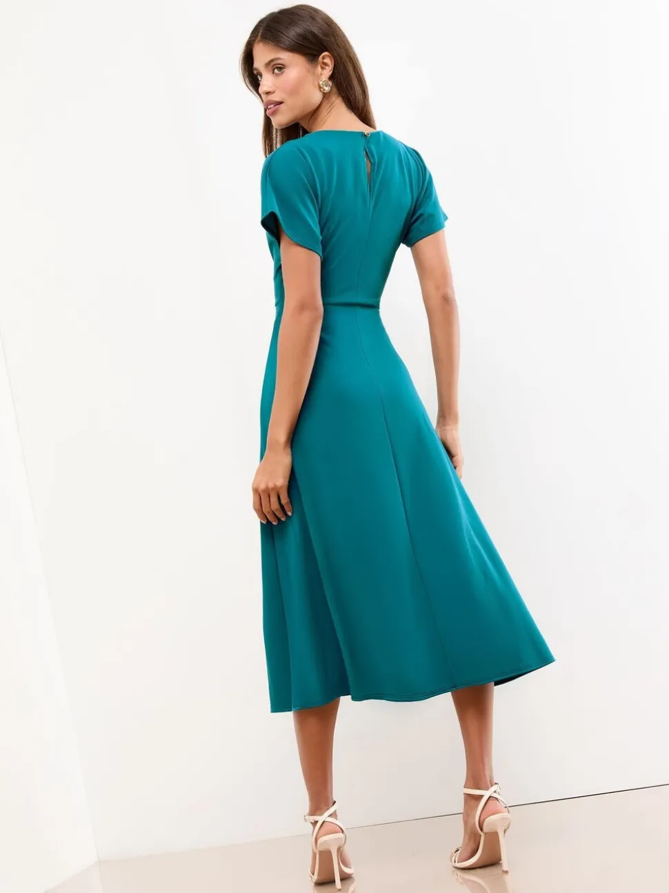 Blauwgroen - Lipsy midi-jurk met knoop aan de zijkant