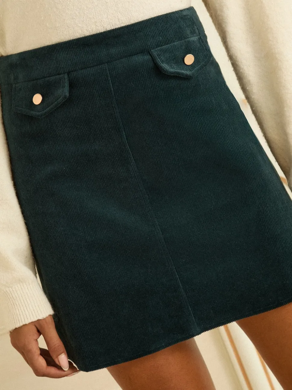 Blauwgroen - Love & Roses Corduroy Mini Skirt