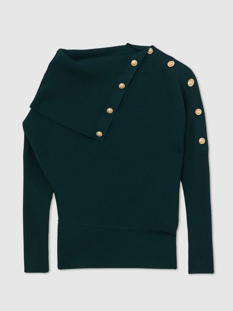 Blauwgroen - Reiss Lexi Rib-Knit Button Shawl Jumper