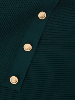 Blauwgroen - Reiss Lexi Rib-Knit Button Shawl Jumper