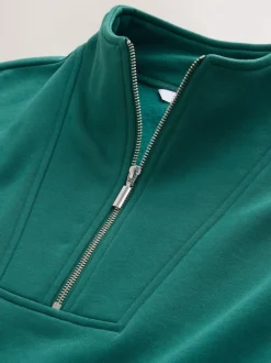 Blauwgroen - Relaxed fit sweatshirt van zware katoenrijke jersey met ritssluiting bij de hals