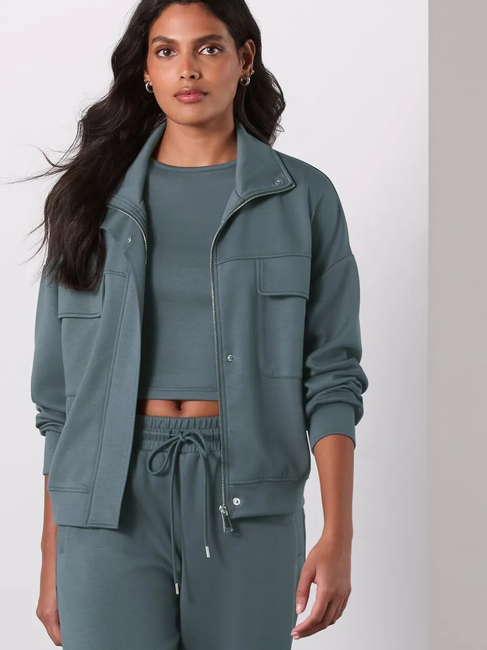 Blauwgroen - Slinky Supersoft Utility Funnel Neck Jacket