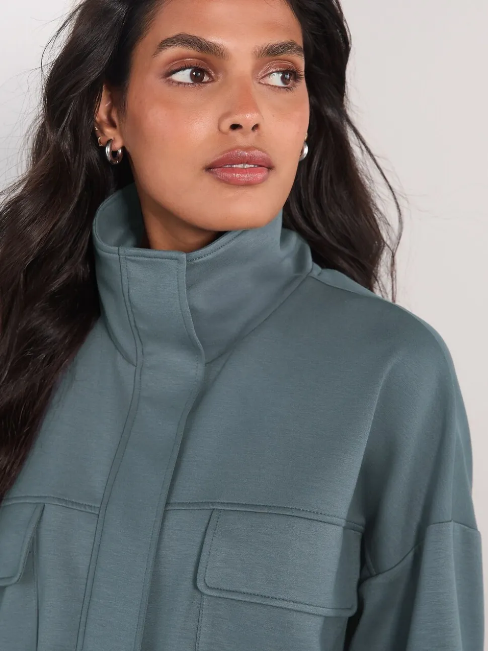 Blauwgroen - Slinky Supersoft Utility Funnel Neck Jacket