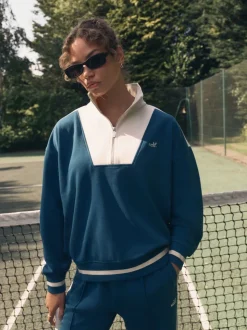 Blauwgroen - Sweatshirt met korte rits