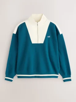 Blauwgroen - Sweatshirt met korte rits