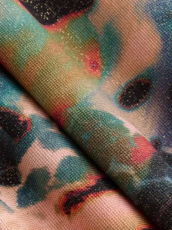 Blauwgroen/Roze Metallic Animal - Diepuitgesneden buikbedekkend badpak