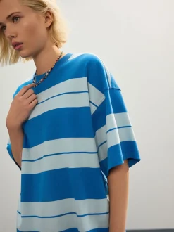 Blauw/lichtblauw - Boxy oversized T-shirt met relaxte pasvorm van zware stof en ronde hals