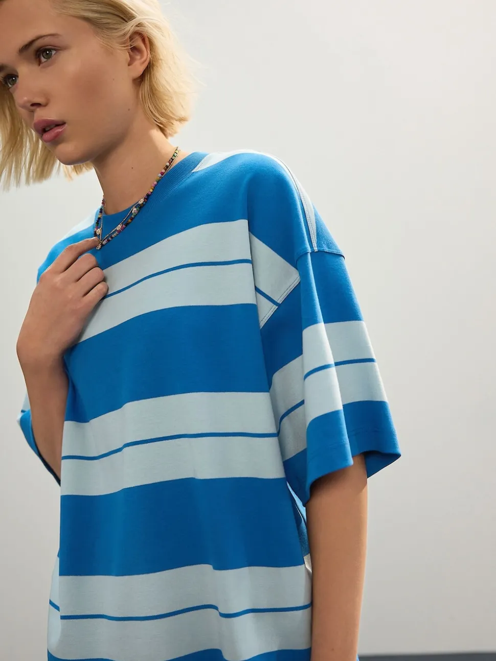 Blauw/lichtblauw - Boxy oversized T-shirt met relaxte pasvorm van zware stof en ronde hals