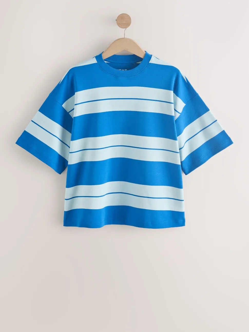 Blauw/lichtblauw - Boxy oversized T-shirt met relaxte pasvorm van zware stof en ronde hals