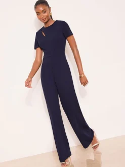Blauw/marine - Lipsy jumpsuit met korte mouwen en gesplitst detail