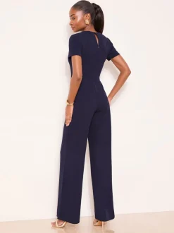 Blauw/marine - Lipsy jumpsuit met korte mouwen en gesplitst detail